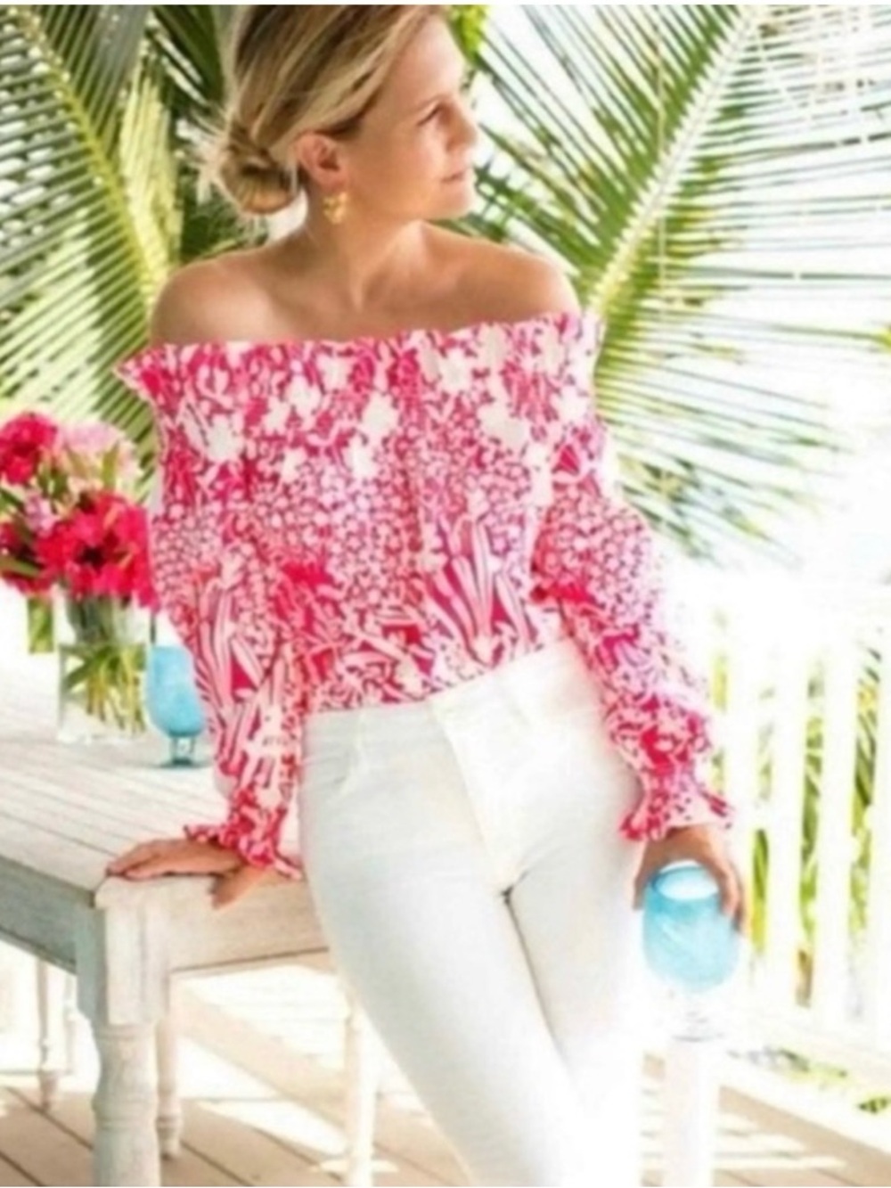 Tuckernuck Floral Off Shoulder Blouse Size M